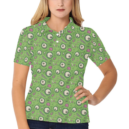 Zombie Eyes Design Pattern Print Women's Polo Shirt