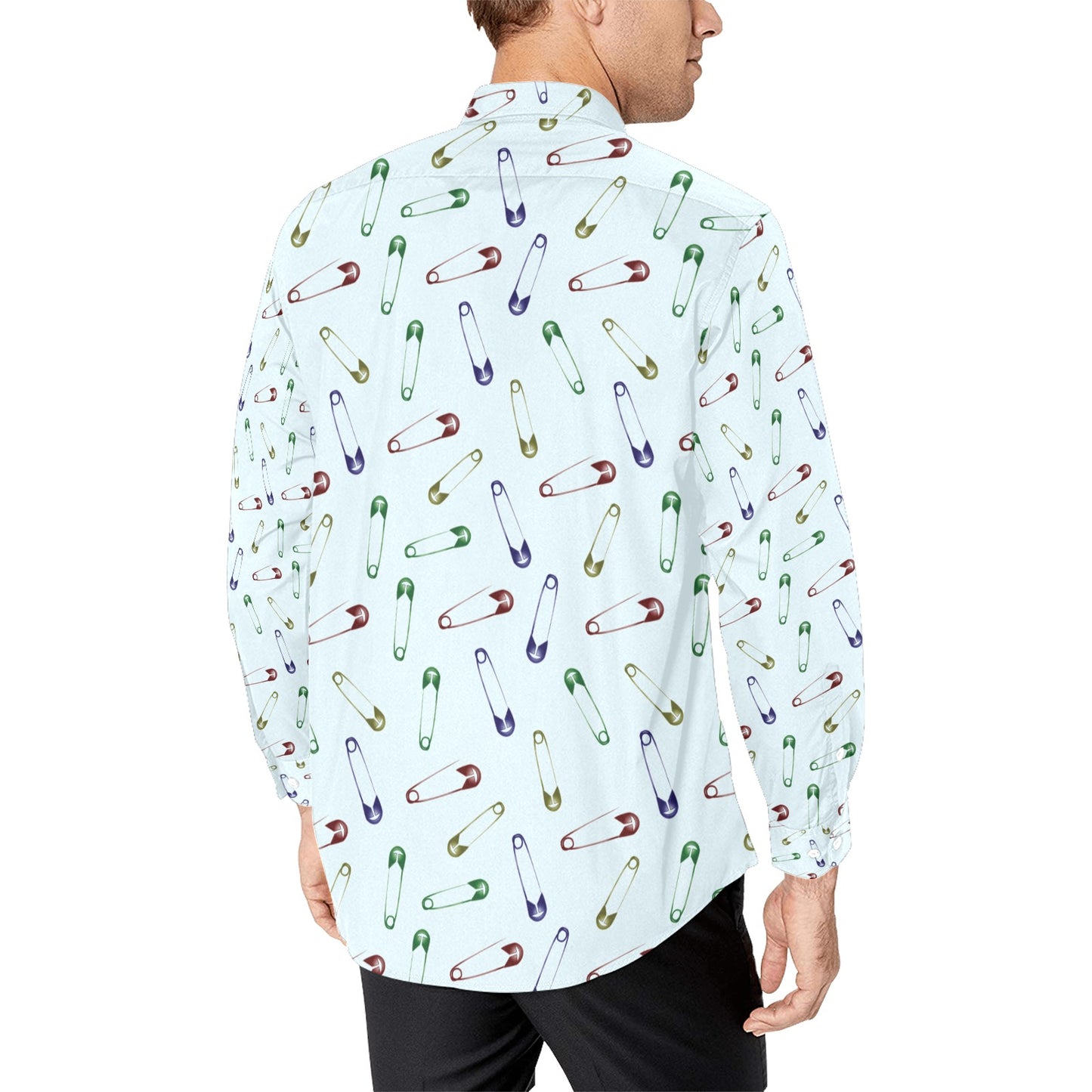 Safety Pin Print Design LKS303 Men's Long Sleeve Dress Shirt