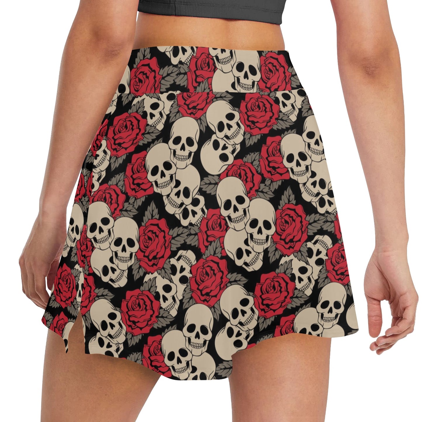 Skull And Roses Print Design LKS301 17" Golf & Pickleball Skort with Pockets