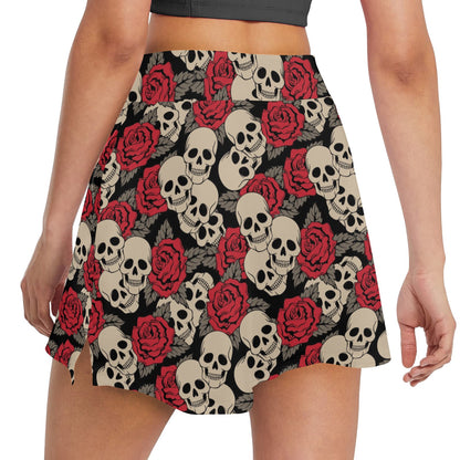 Skull And Roses Print Design LKS301 17" Golf & Pickleball Skort with Pockets