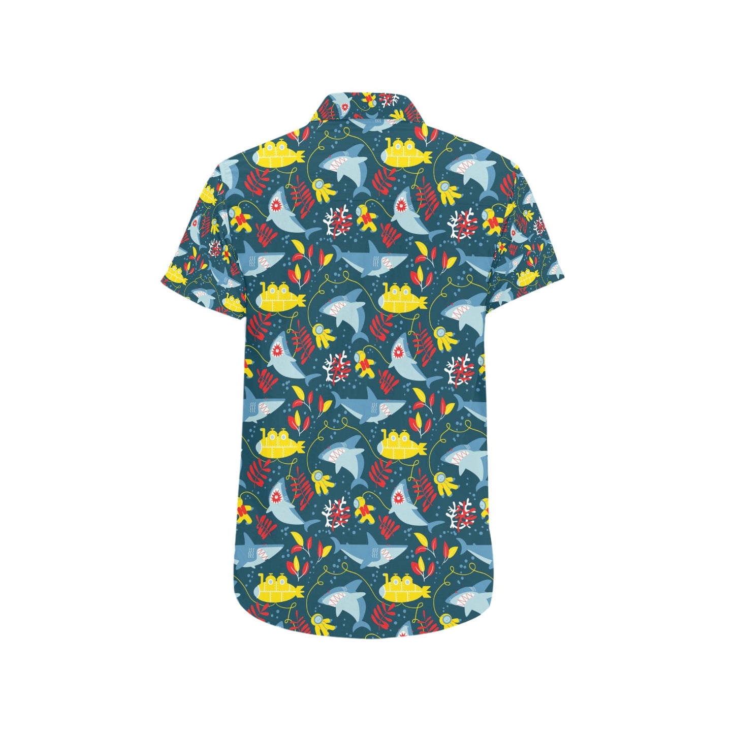 Scuba With Sharks Print Design LKS303 Men Short Sleeve Button Up Shirt