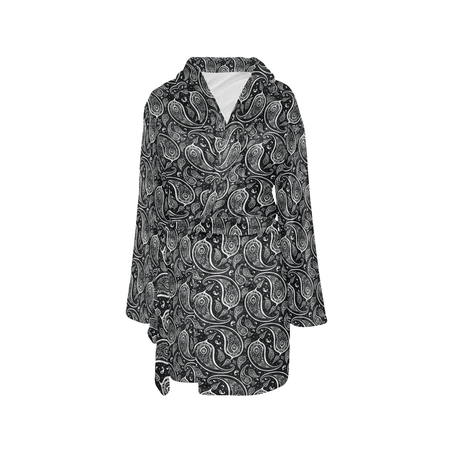 Paisley Black Design Print Women's Fleece Robe