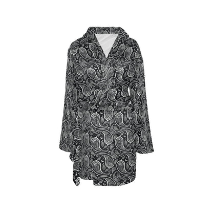 Paisley Black Design Print Women's Fleece Robe