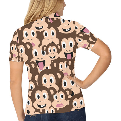 Emoji Monkey Print Pattern Women's Polo Shirt
