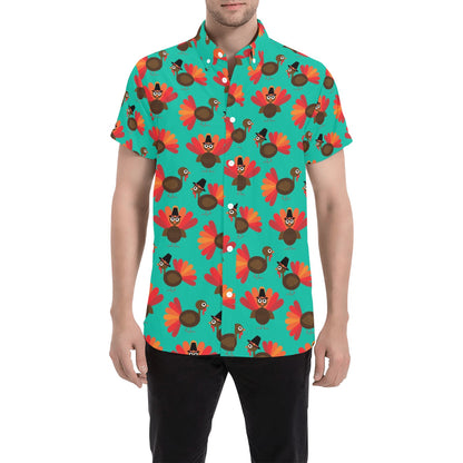 Turkey Print Design LKS402 Men Short Sleeve Button Up Shirt
