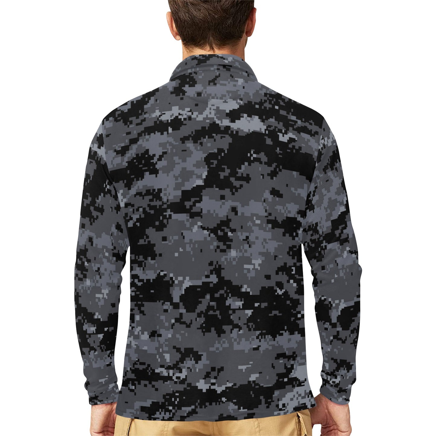 ACU Digital Black Camouflage Long Sleeve Polo Shirt For Men's