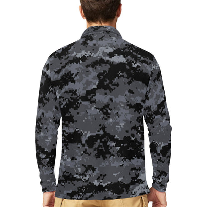 ACU Digital Black Camouflage Long Sleeve Polo Shirt For Men's