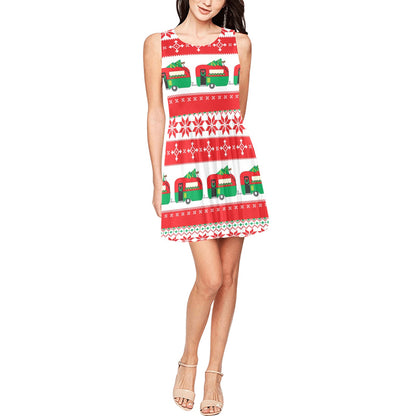 Camper Camping Ugly Christmas Design Print Sleeveless Dress