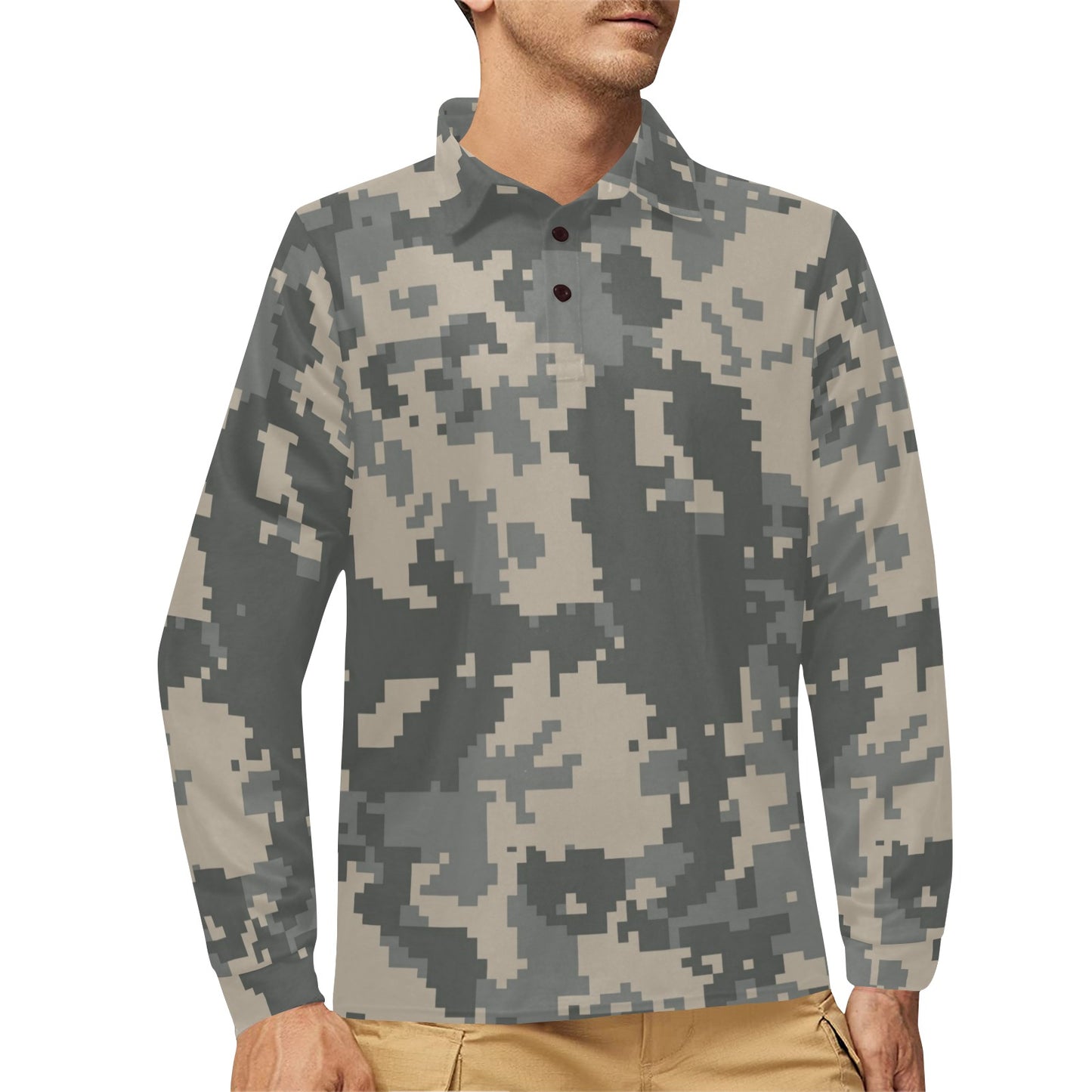 ACU Digital Camouflage Long Sleeve Polo Shirt For Men's