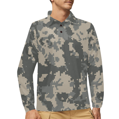 ACU Digital Camouflage Long Sleeve Polo Shirt For Men's