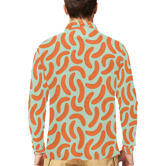 Sausage Print Design LKS304 Long Sleeve Polo Shirt For Men's
