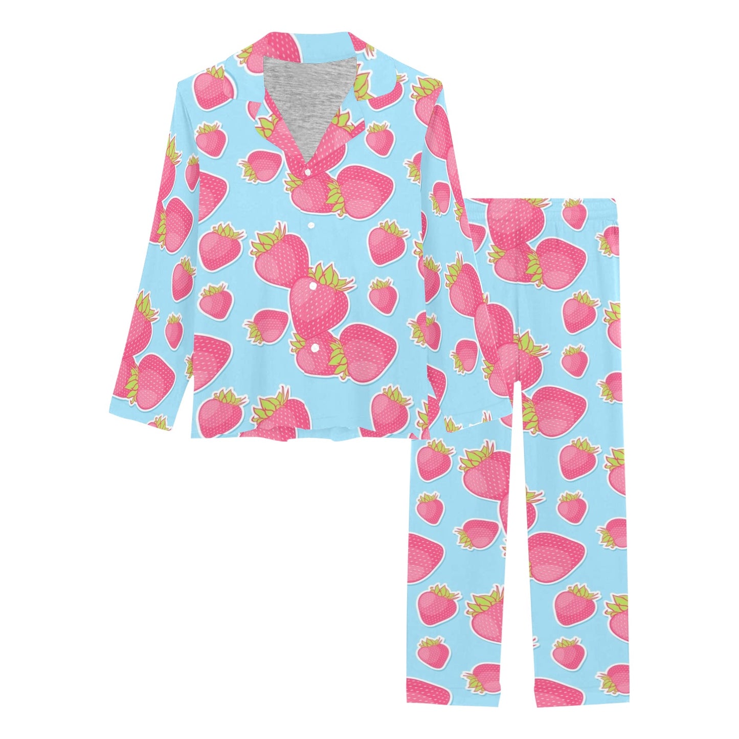 Strawberry Pattern Print Design SB04 Women's Long Pajama Set