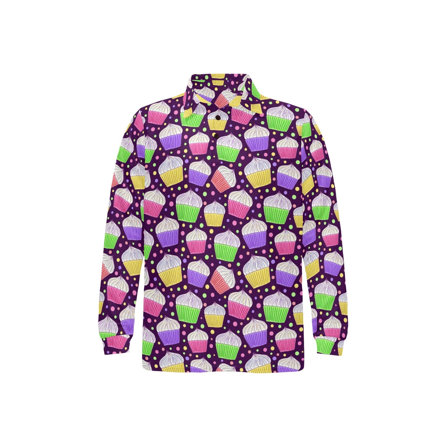 Cupcake Pattern Print Design CP07 Long Sleeve Polo Shirt For Men's