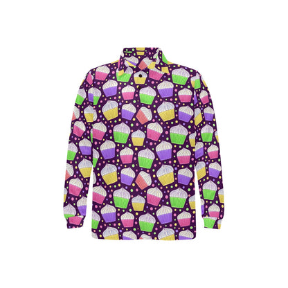 Cupcake Pattern Print Design CP07 Long Sleeve Polo Shirt For Men's
