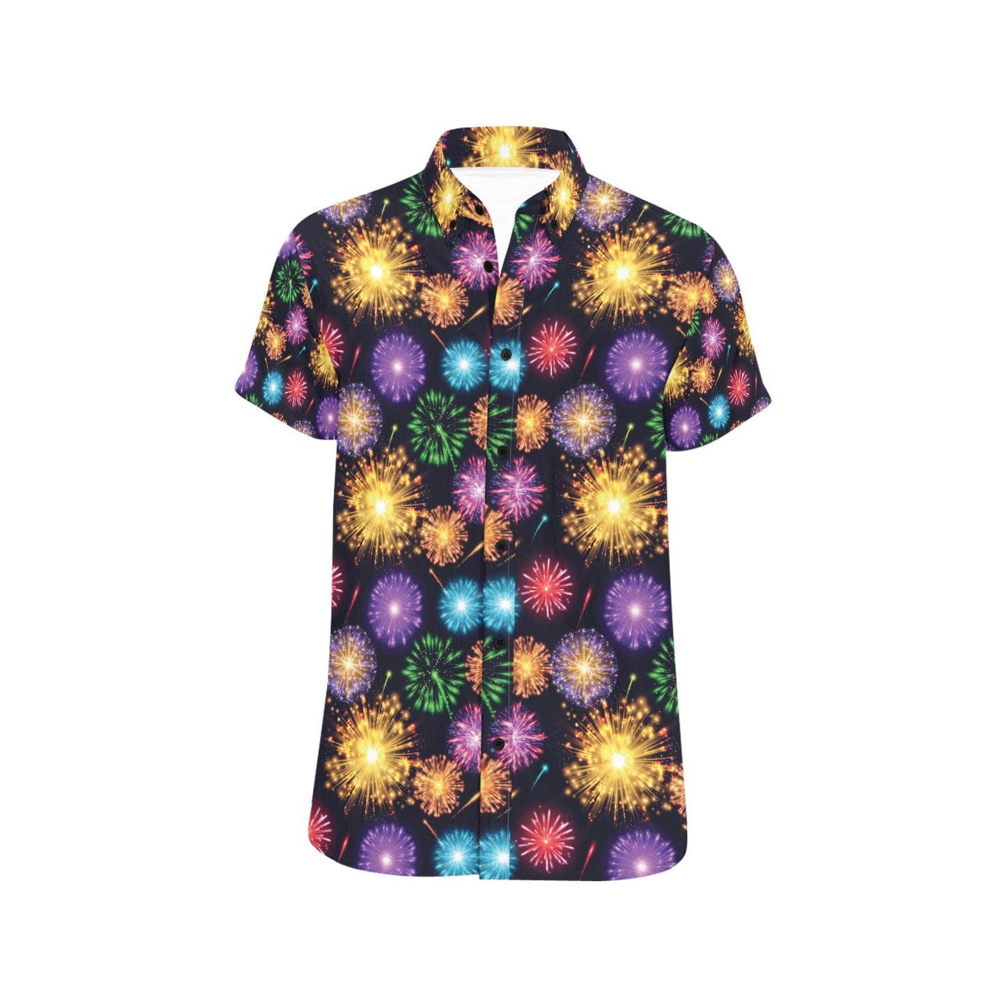 Firework Print Design LKS305 Men Short Sleeve Button Up Shirt