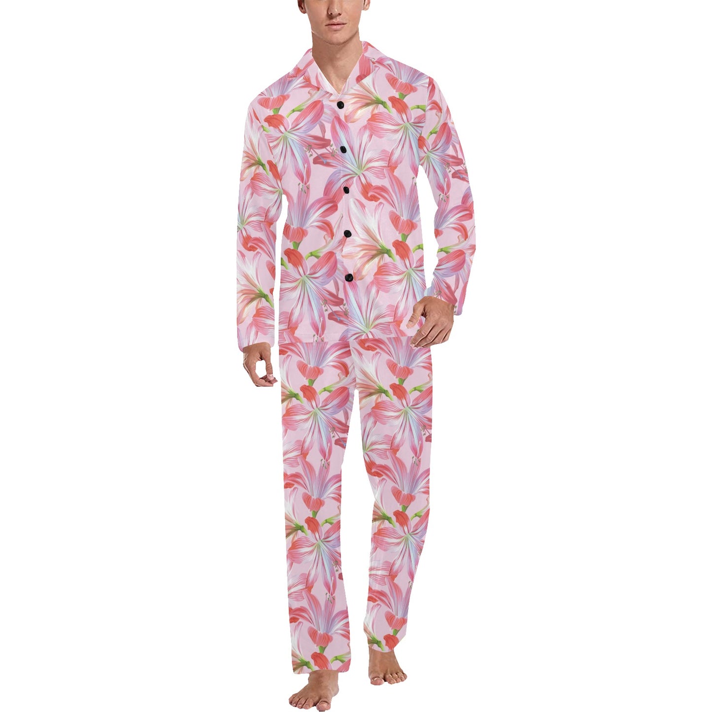 Amaryllis Pattern Print Design 02 Men's Long Pajama Set