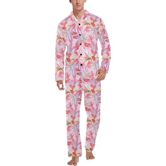 Amaryllis Pattern Print Design 02 Men's Long Pajama Set