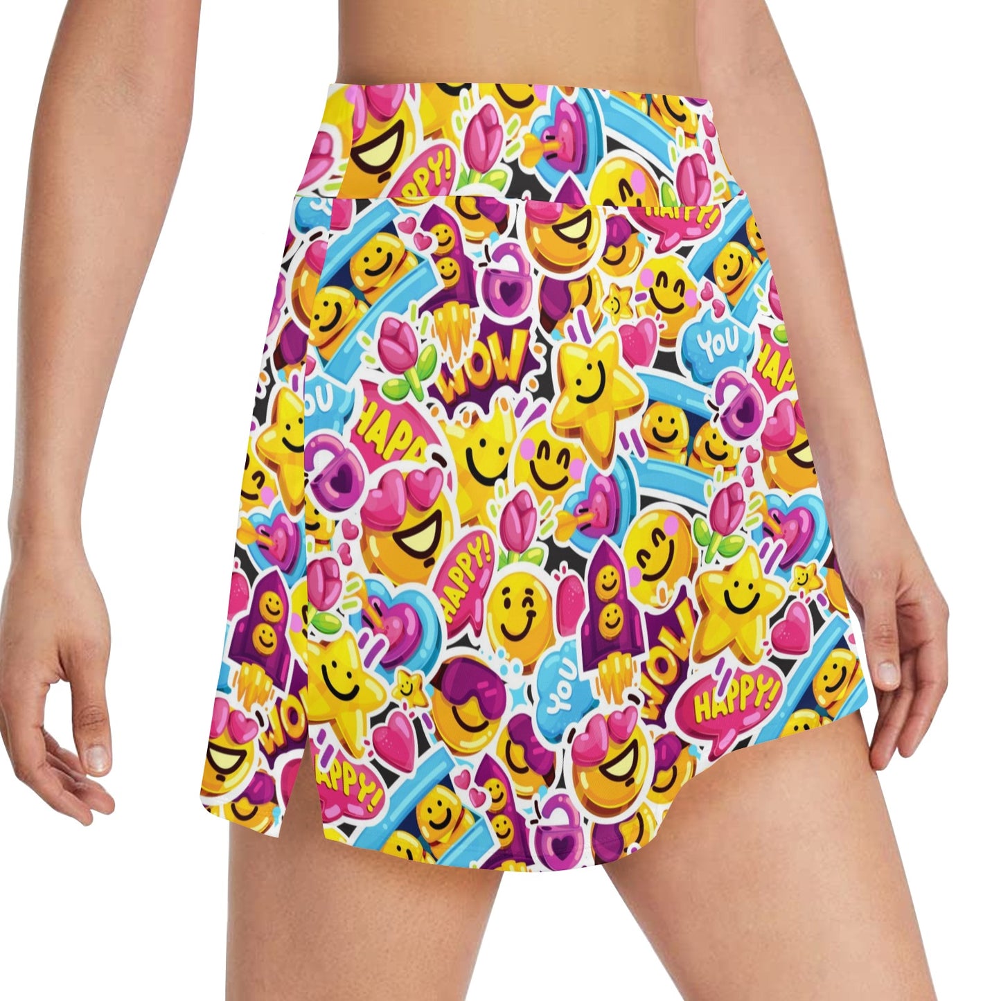 Emoji Sticker Print Pattern 17" Golf & Pickleball Skort with Pockets