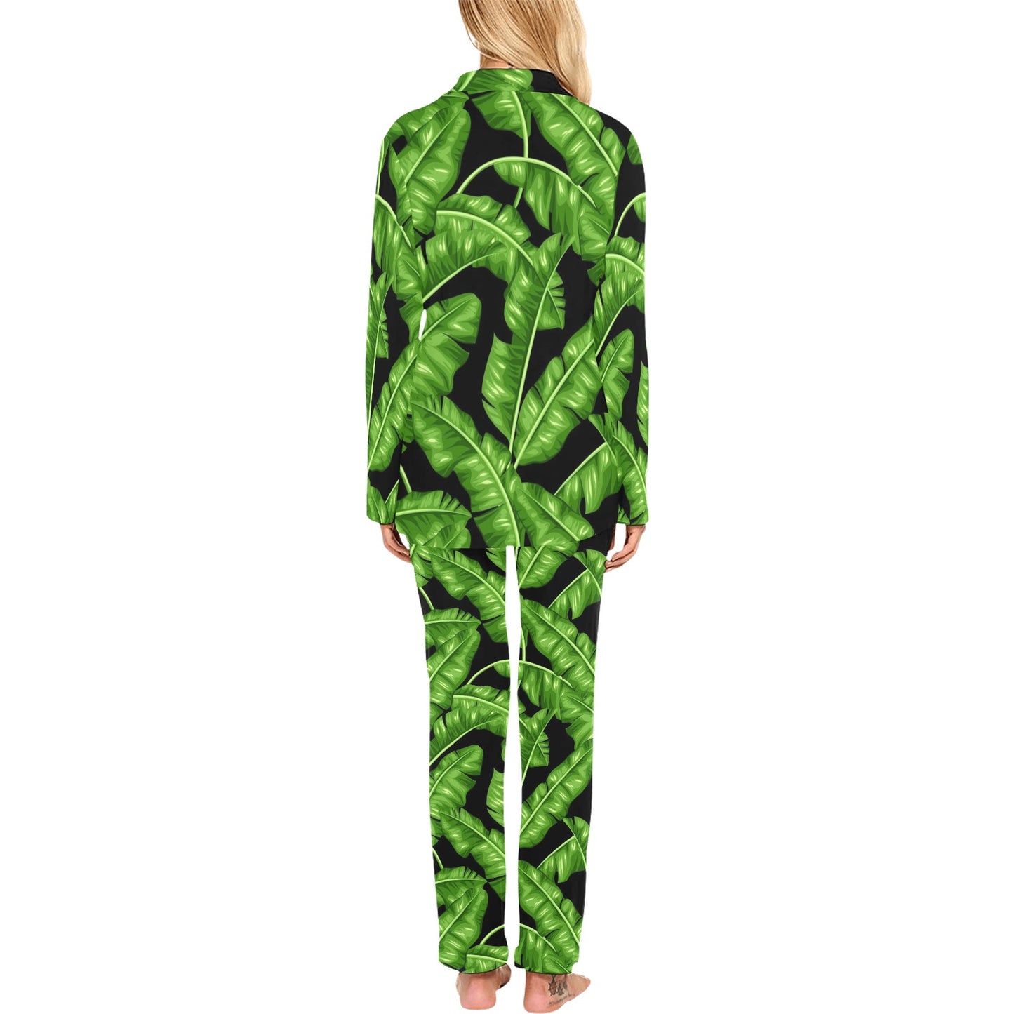 Banana Leaf Pattern Print Design BL01 Women's Long Pajama Set
