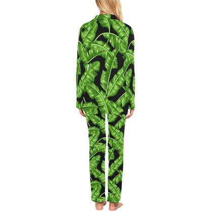 Banana Leaf Pattern Print Design BL01 Women's Long Pajama Set