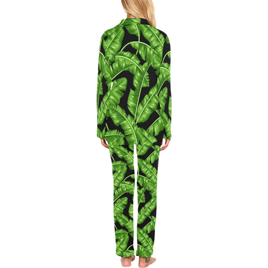 Banana Leaf Pattern Print Design BL01 Women's Long Pajama Set