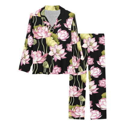 Water Lily Pattern Print Design WL06 Women's Long Pajama Set
