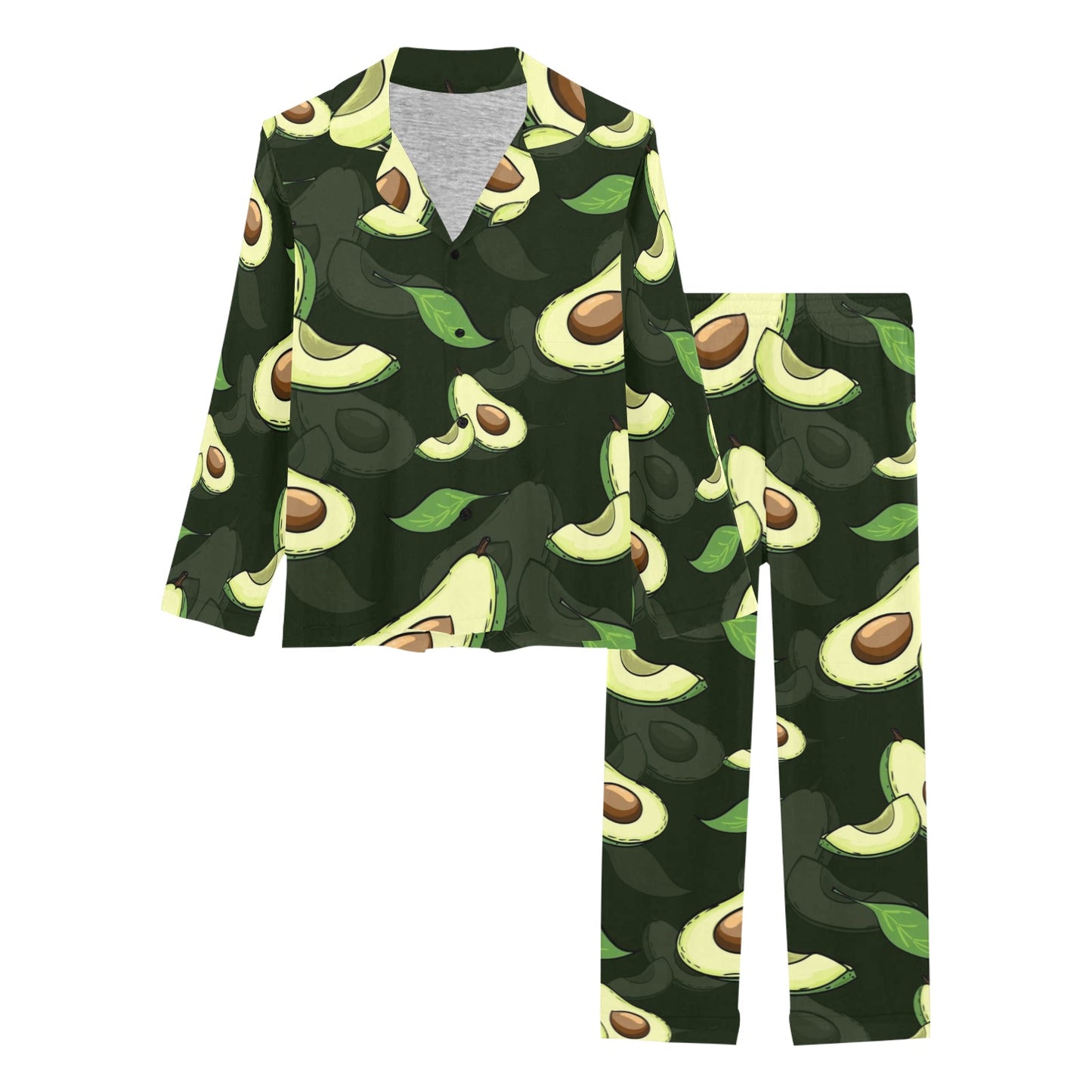 Avocado Pattern Print Design AC07 Women's Long Pajama Set