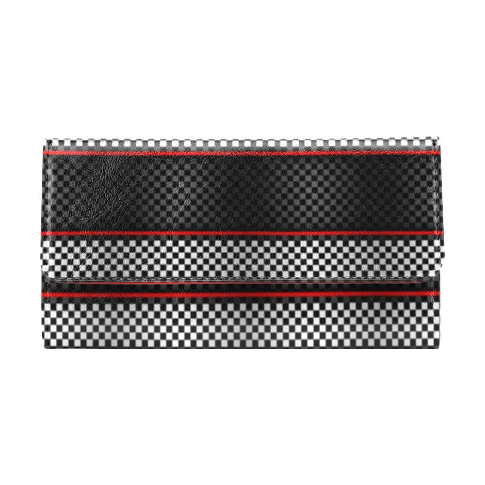 Checkered Flag Red Line Style Women's Trifold Wallet