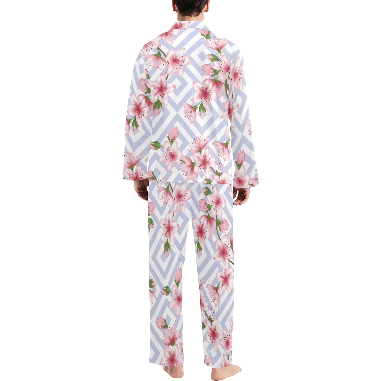Cherry Blossom Pattern Print Design CB07 Men's Long Pajama Set