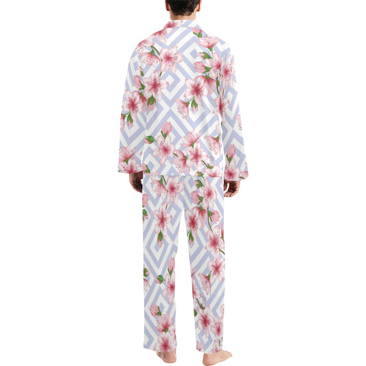 Cherry Blossom Pattern Print Design CB07 Men's Long Pajama Set