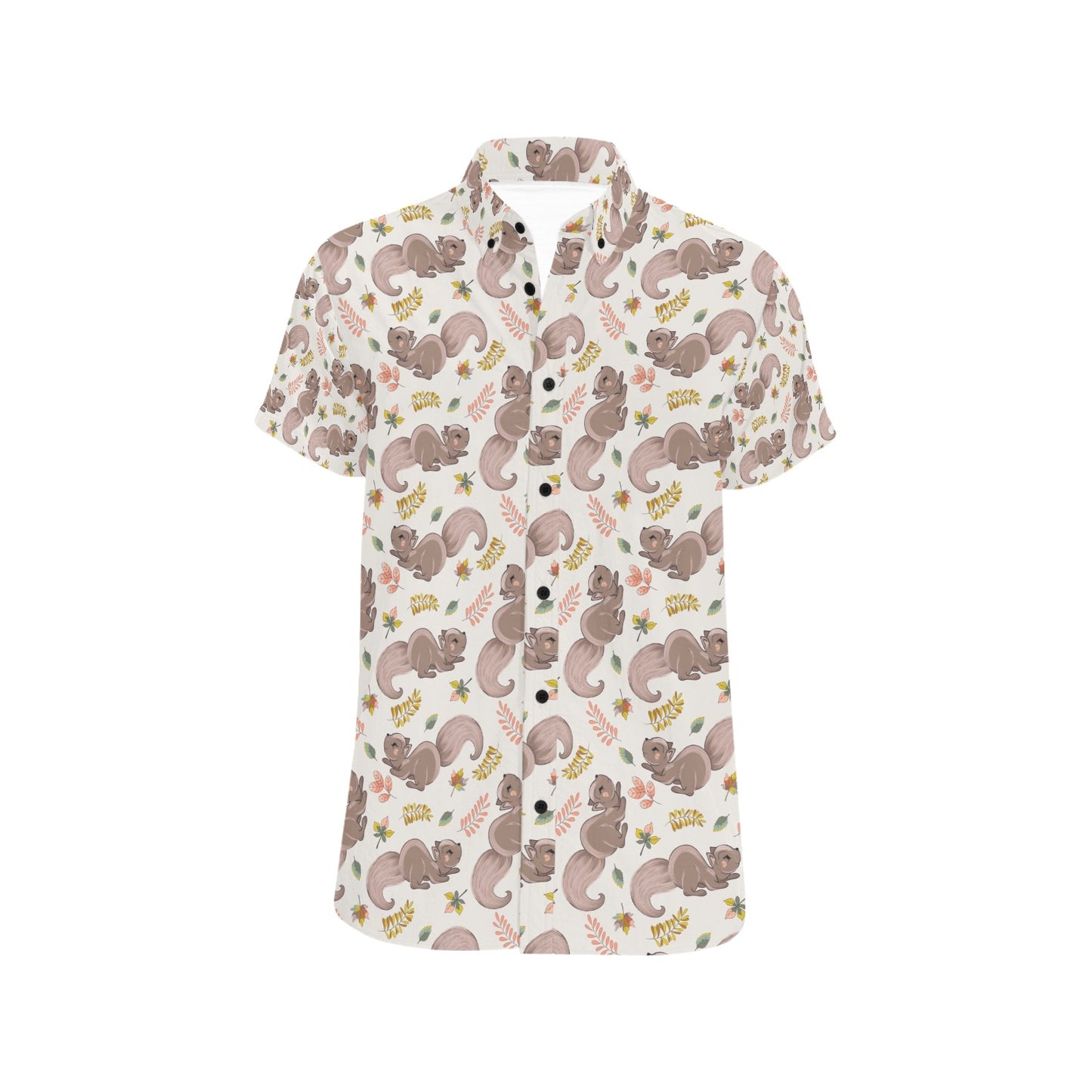 Squirrel Print Design LKS307 Men Short Sleeve Button Up Shirt