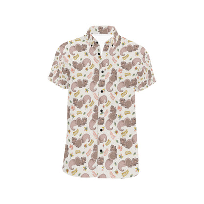 Squirrel Print Design LKS307 Men Short Sleeve Button Up Shirt