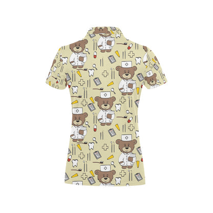 Nurse Bear Pattern Print Design A02 Women's Polo Shirt