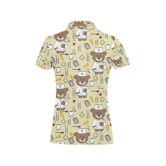 Nurse Bear Pattern Print Design A02 Women's Polo Shirt