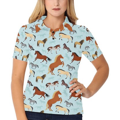 Horse Cute Themed Pattern Print Women's Polo Shirt