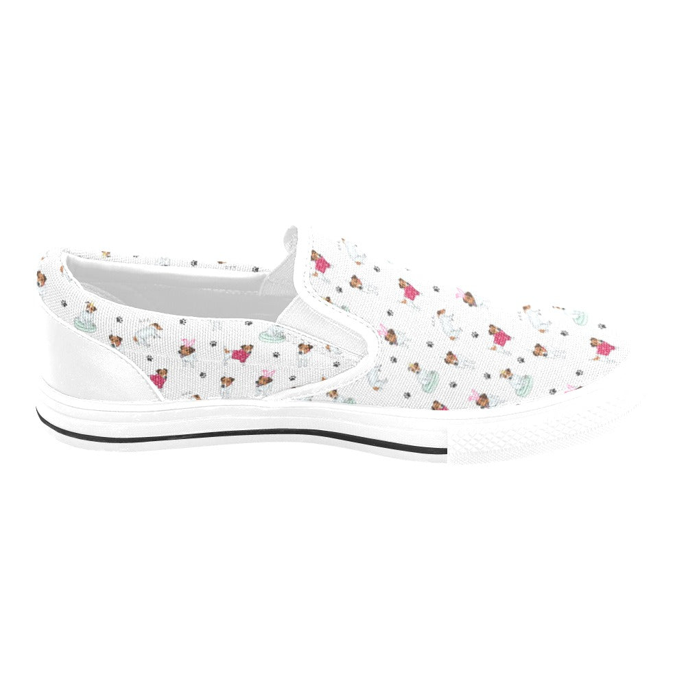 Russell Terriers Print Design LKS308 White Slip Ons Canvas Women's Shoes