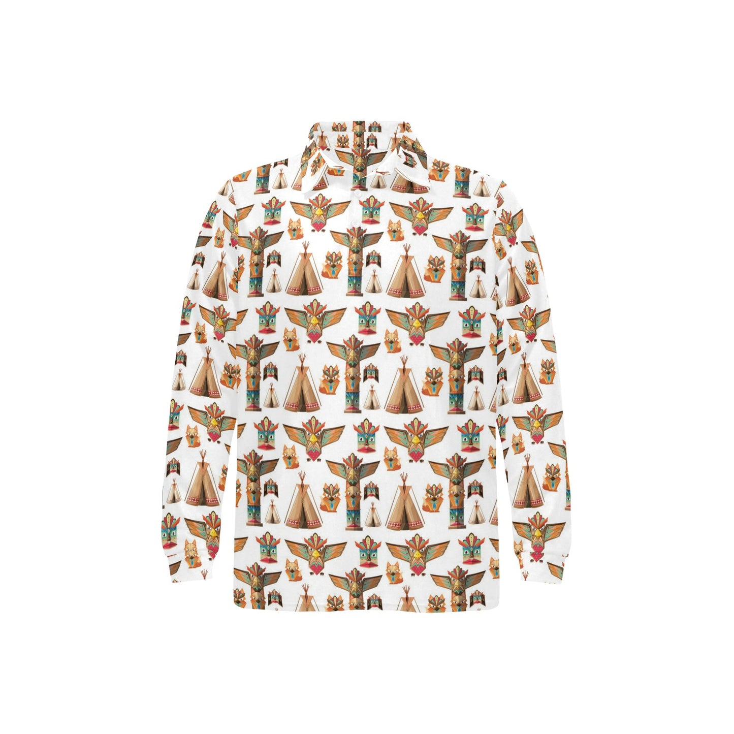 Totem Native Print Design LKS303 Long Sleeve Polo Shirt For Men's