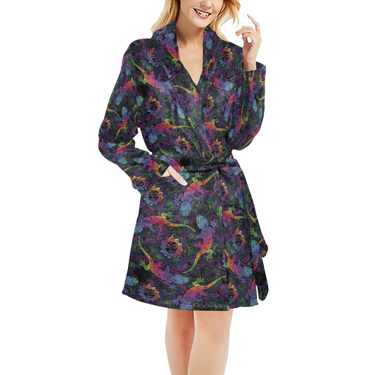 Gecko Rainbow Pattern Print Design 03 Women's Fleece Robe