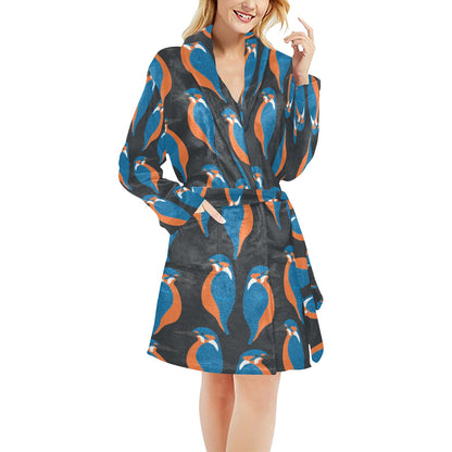 Kingfisher Pattern Print Design 03 Women's Fleece Robe