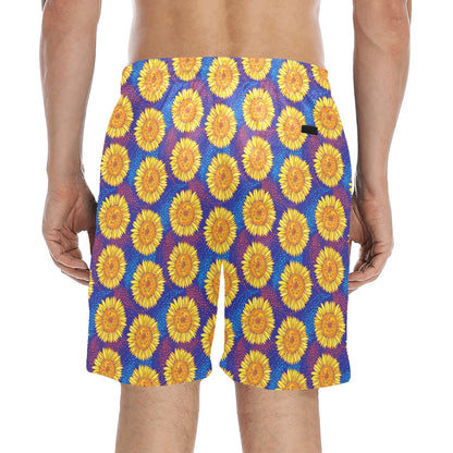 Sunflower Hand Drawn Style Print Men's Swim Trunks Beach Shorts