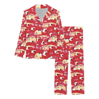 Crane Pattern Print Design 04 Women's Long Pajama Set