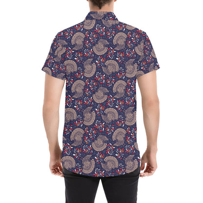 Turkey Print Design LKS401 Men Short Sleeve Button Up Shirt