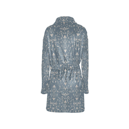 Damask Elegant Teal Print Pattern Women's Fleece Robe