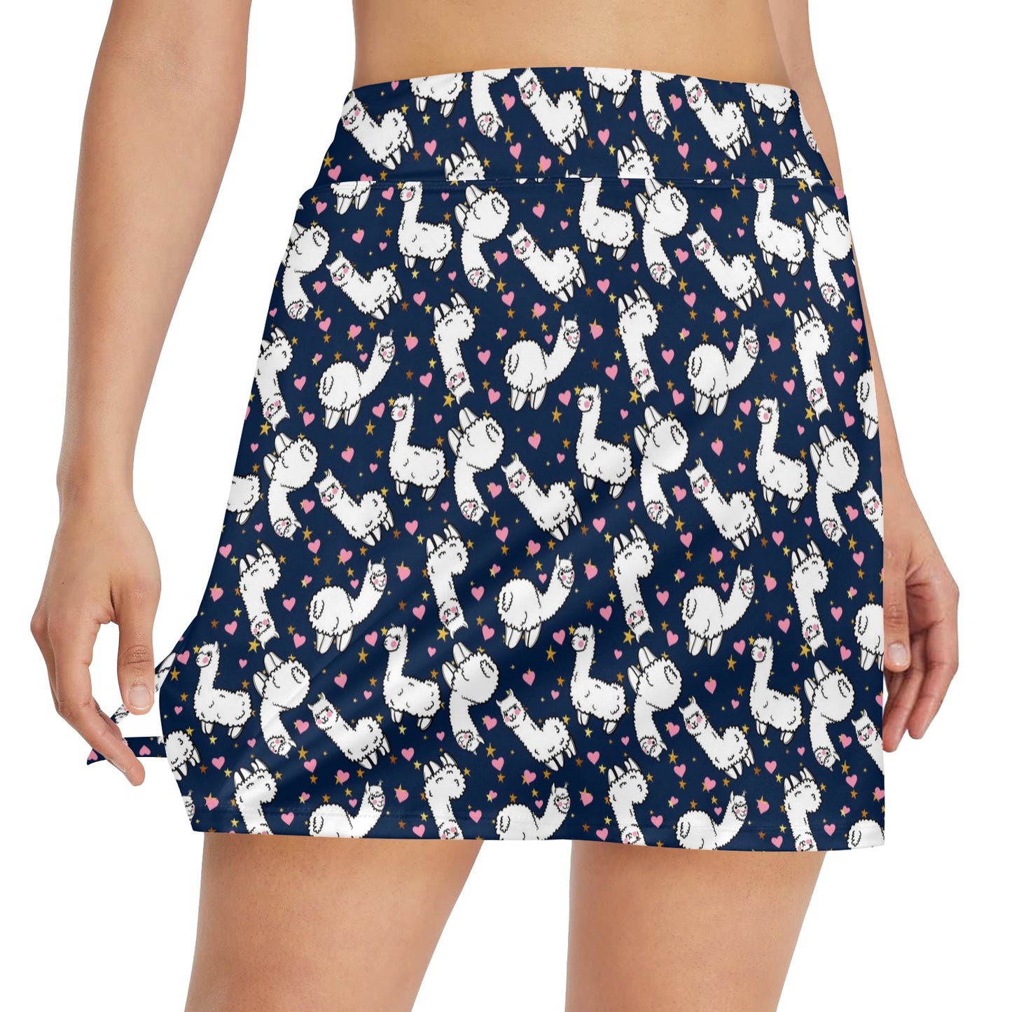Alpaca Heart Star Design Themed Print 17" Golf & Pickleball Skort with Pockets