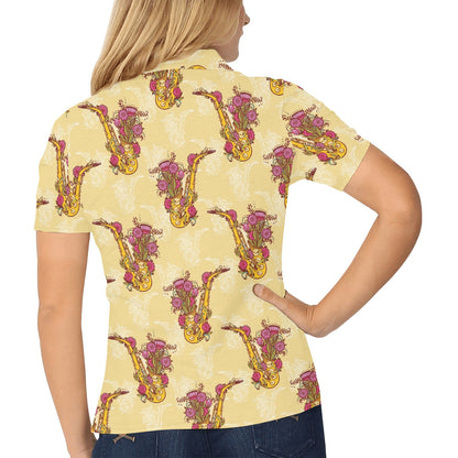Saxophone Pattern Print Design 04 Women's Polo Shirt