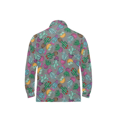 Cactus Colorful Print Pattern Long Sleeve Polo Shirt For Men's