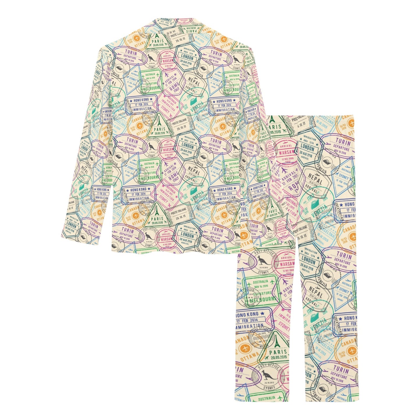 Travel Stamp Print Design LKS303 Women's Long Pajama Set