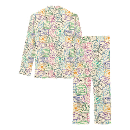 Travel Stamp Print Design LKS303 Women's Long Pajama Set