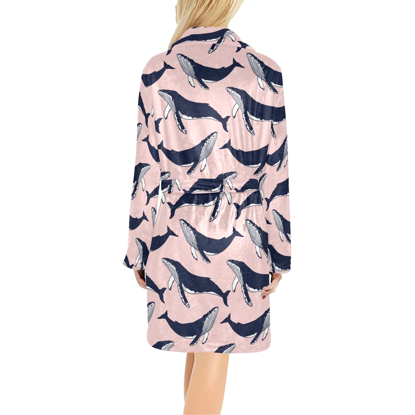 Humpback Whale Pattern Print Design 02 Women's Fleece Robe