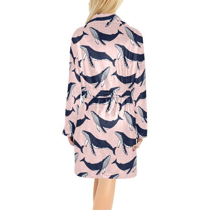 Humpback Whale Pattern Print Design 02 Women's Fleece Robe